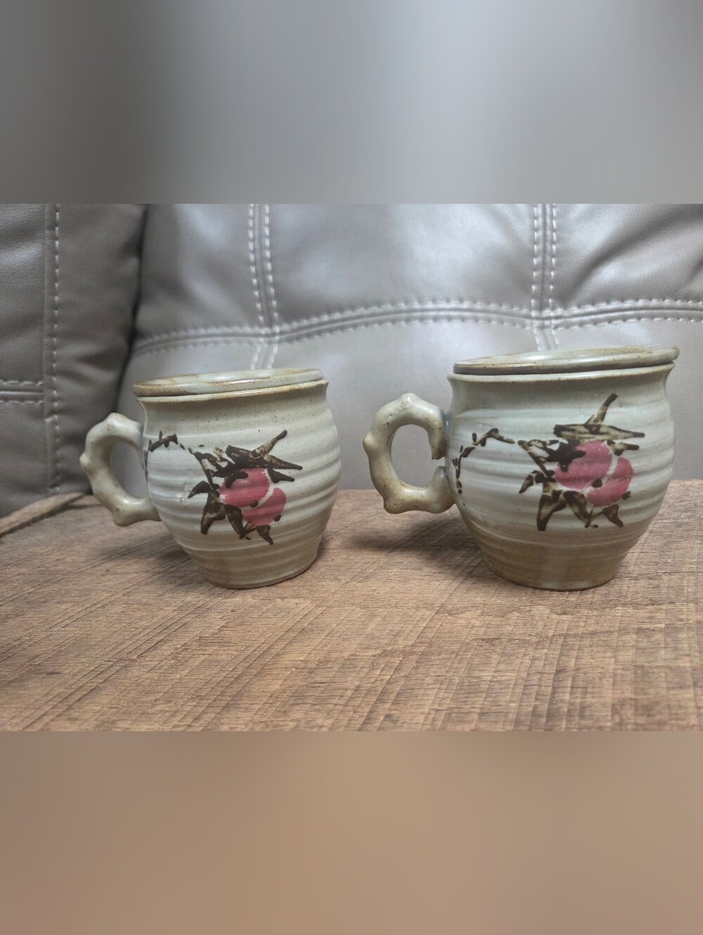 2 Vintage Japanese Mino Ware Burodrin Pottery Tea Infuser Mugs Signed ~ Bin 1H